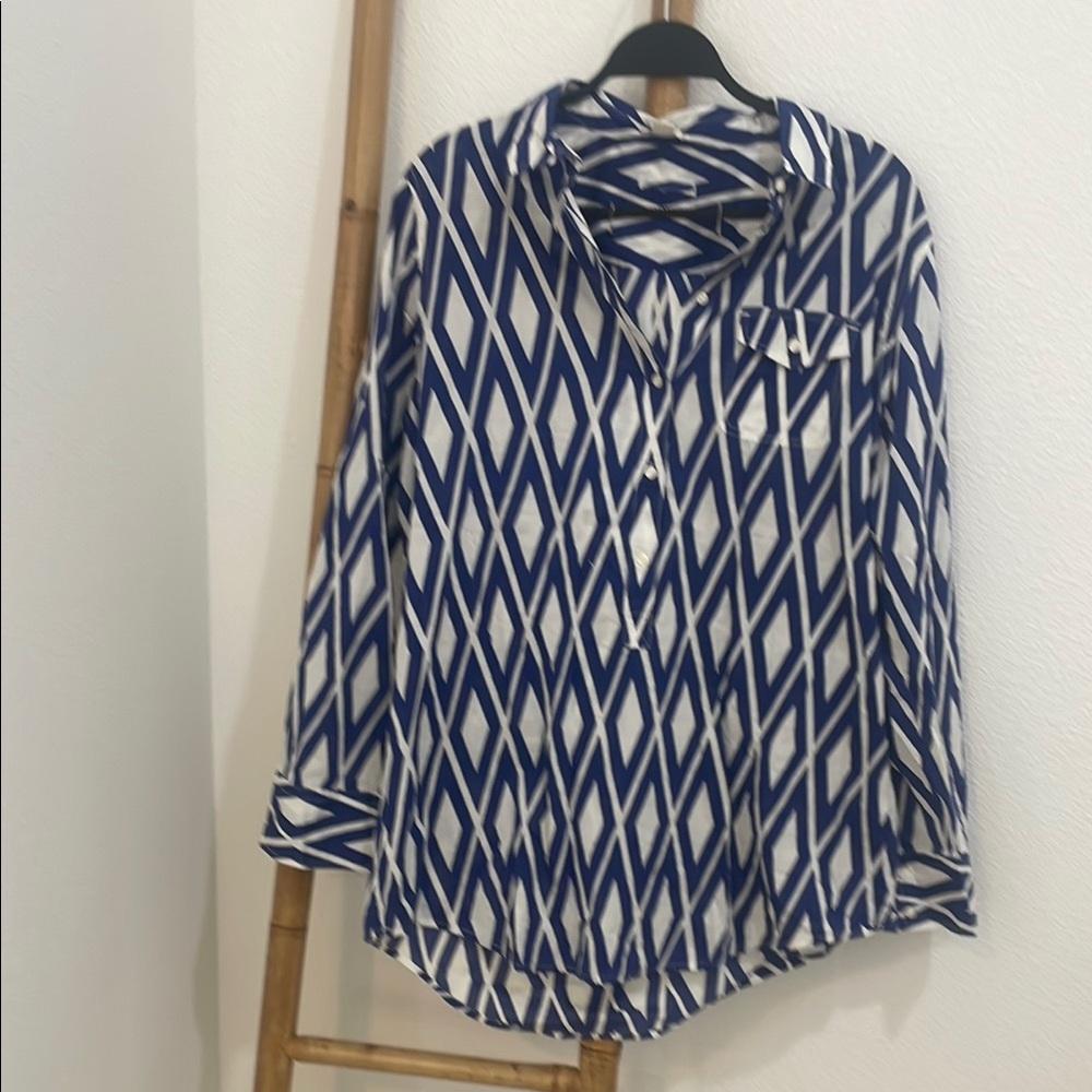Jcrew coverup/ tunic Blue and White Geometric Women's Top